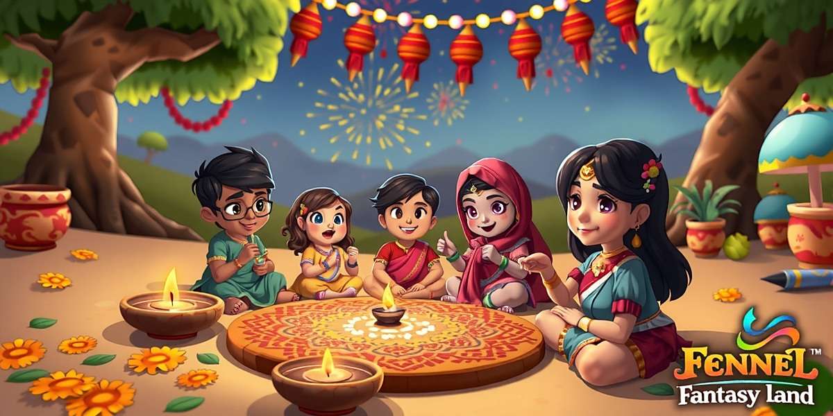 Fennel Fantasy Land - Diwali Event Fennel Fantasy Land Diwali celebration showing in-game characters with diyas, rangoli, and fireworks